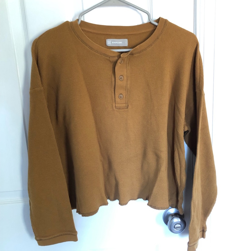 Everlane Cropped Waffle Knit Henley